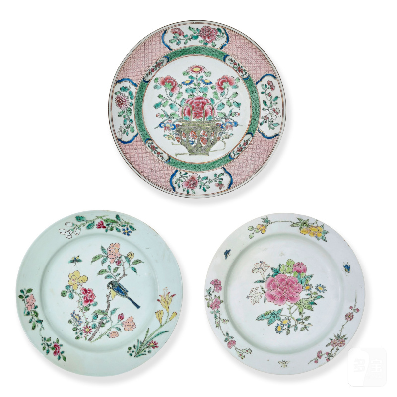 清雍正 粉彩花卉紋盤三件 | THREE FAMILLE ROSE 'FLORAL' DISHES